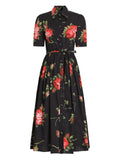 Dolce & Gabbana Dolce & Gabbana- floral-print belted midi dress in black cotton