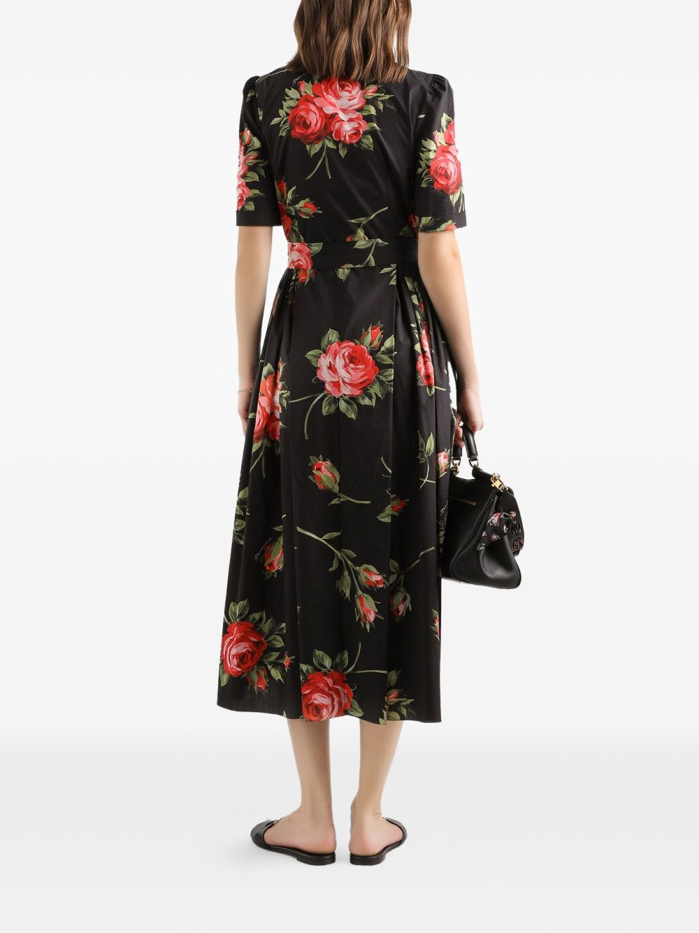 Dolce & Gabbana Dolce & Gabbana- floral-print belted midi dress in black cotton