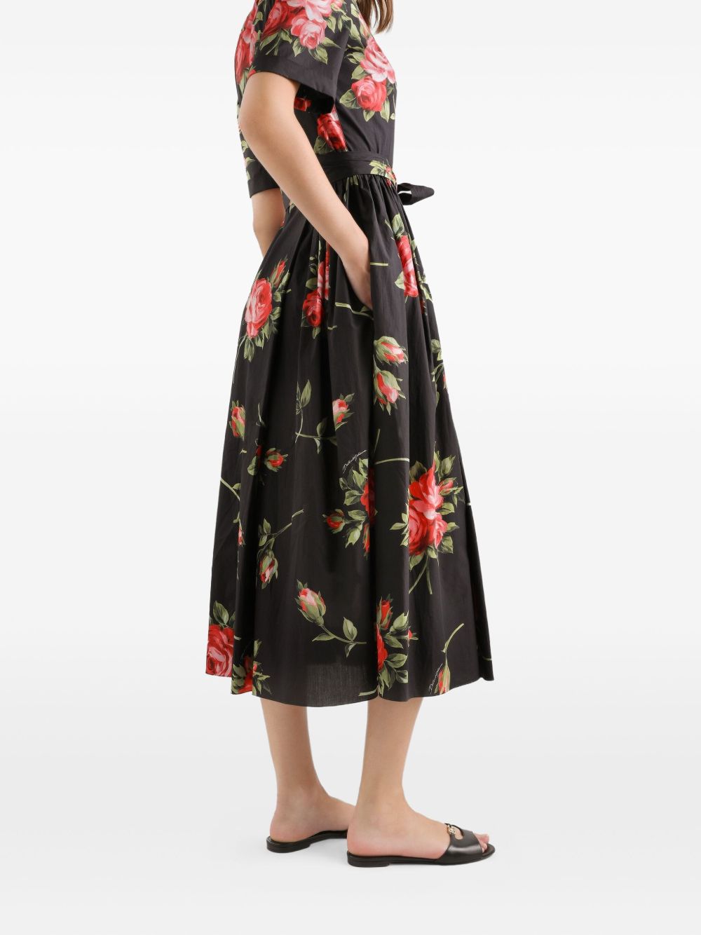 Dolce & Gabbana Dolce & Gabbana- floral-print belted midi dress in black cotton