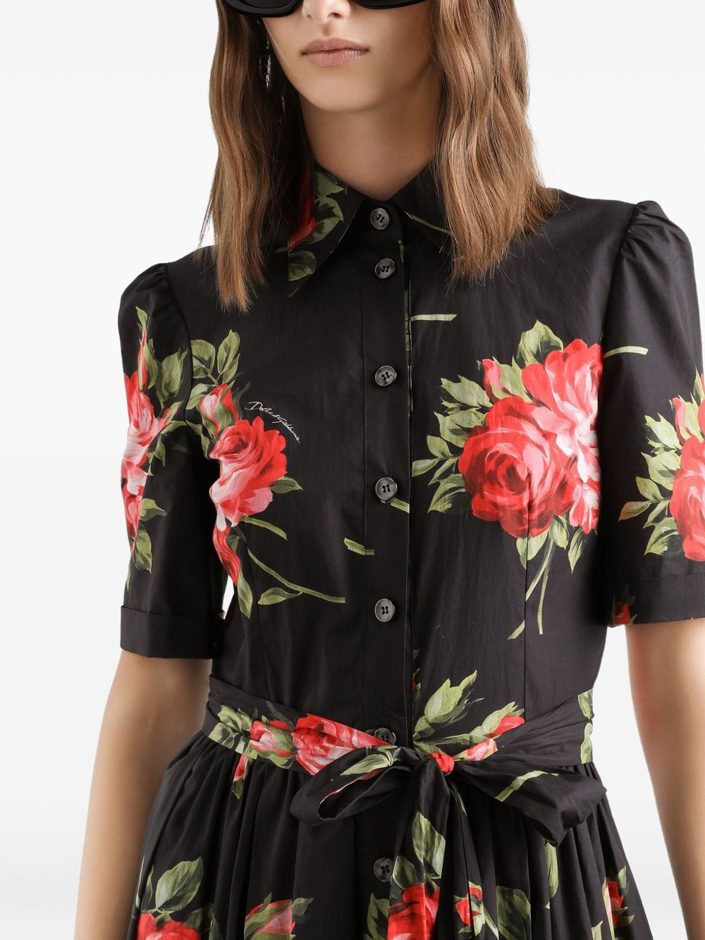 Dolce & Gabbana Dolce & Gabbana- floral-print belted midi dress in black cotton
