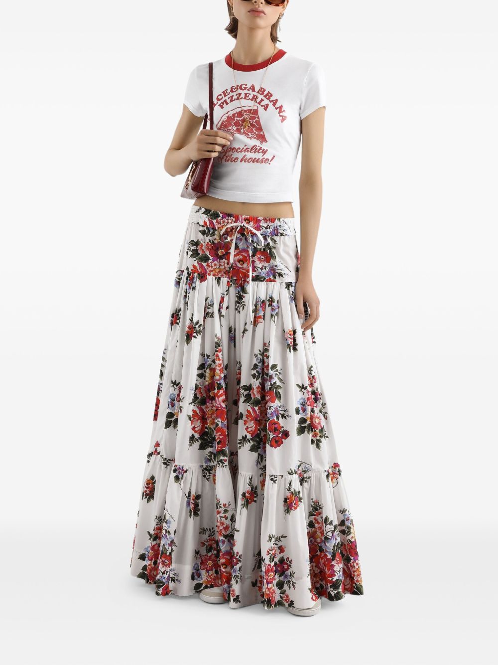 Dolce & Gabbana Dolce & Gabbana-Pleated tiered floral-print cotton-poplin midi skirt