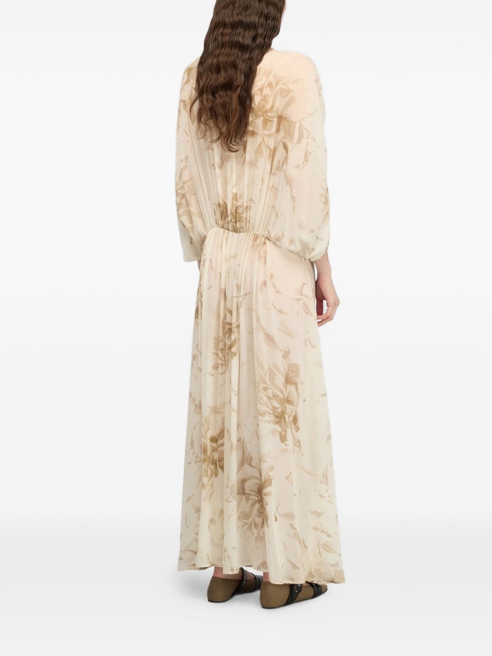 Semicouture Semicouture V-neck gathered waist long sleeves Veronica long dress