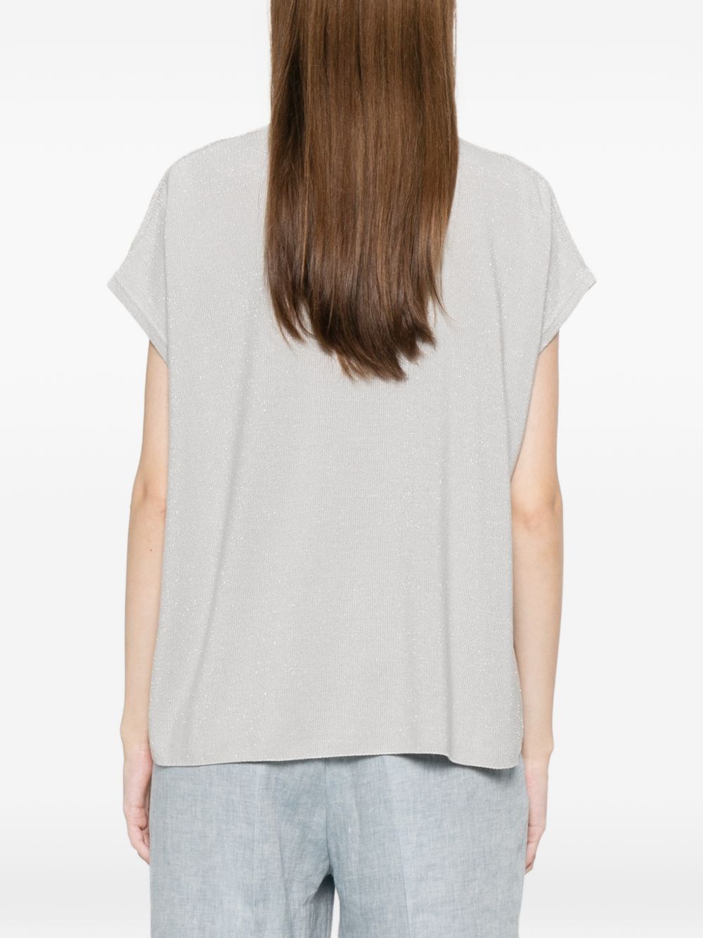 Fabiana Filippi Fabiana Filippi V-neck short sleeves knitted construction Cotton v-necked top