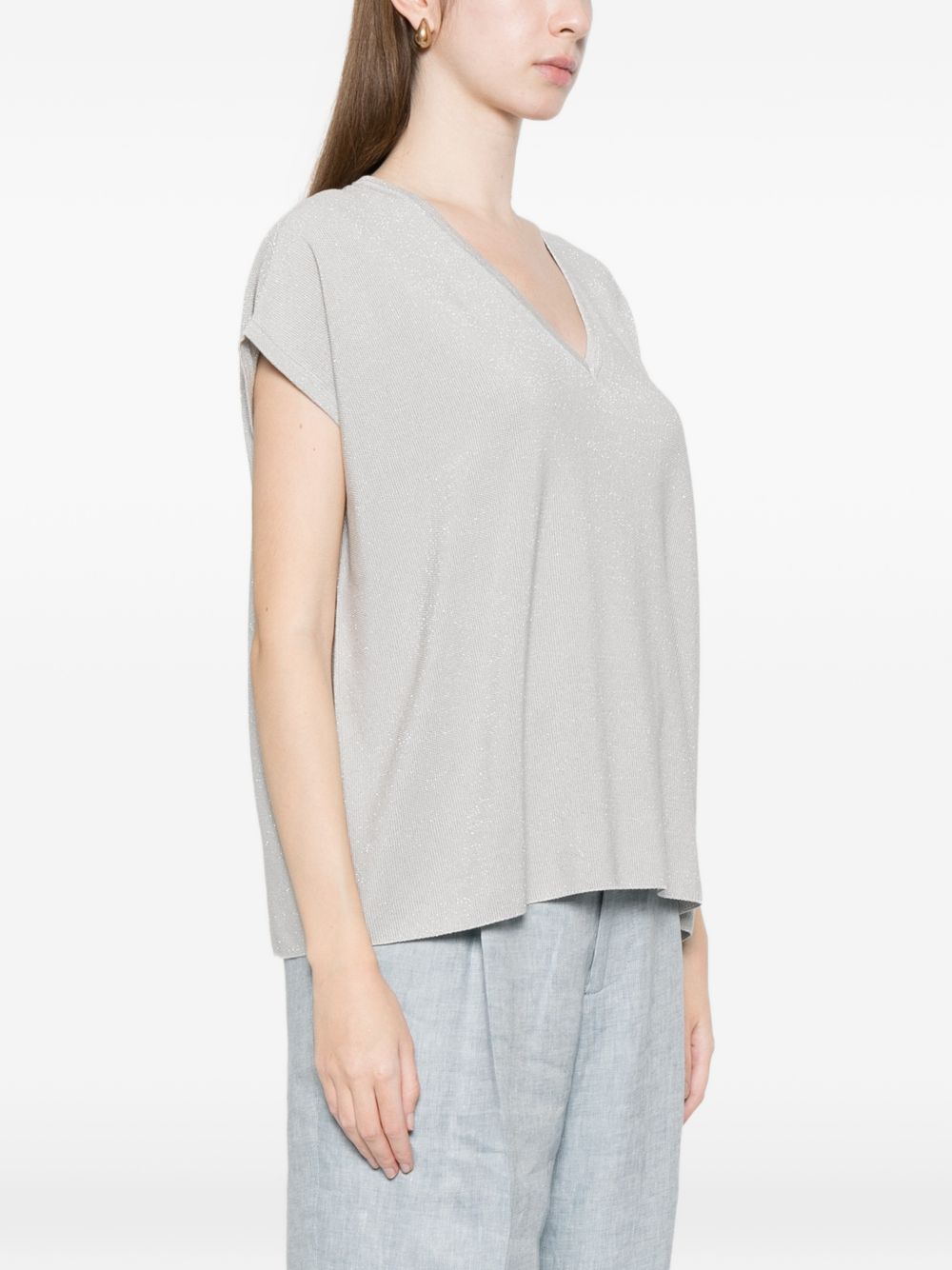 Fabiana Filippi Fabiana Filippi V-neck short sleeves knitted construction Cotton v-necked top