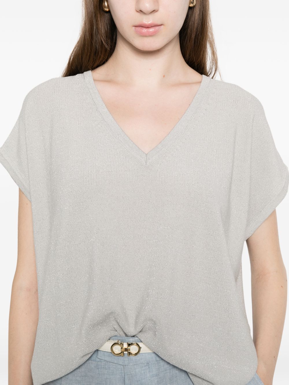 Fabiana Filippi Fabiana Filippi V-neck short sleeves knitted construction Cotton v-necked top