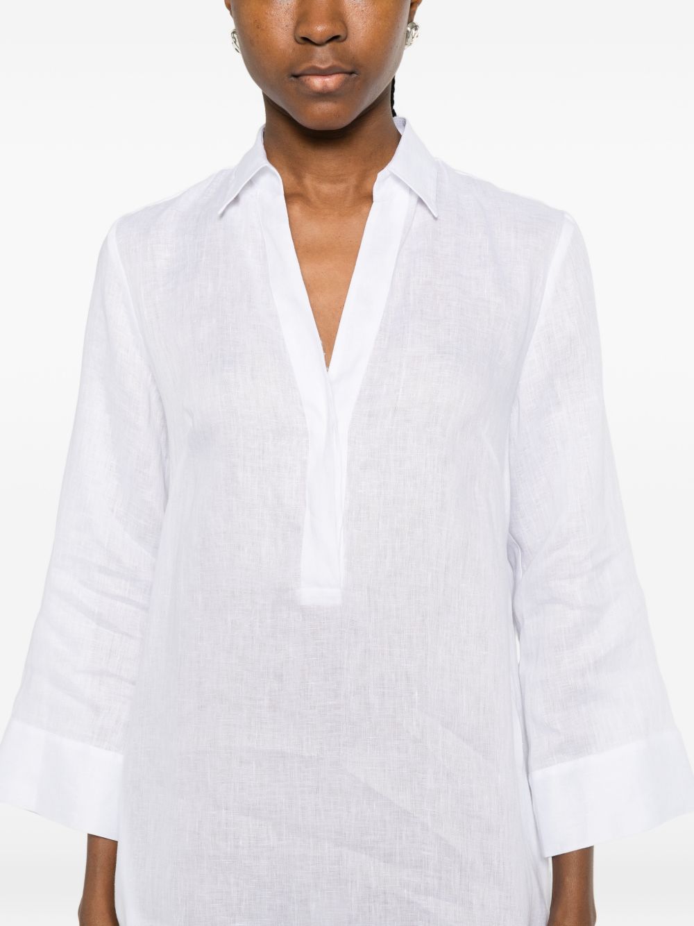 ARCHIVIO '67 Archivio '67 V-neck side slits Linen chemisier dress