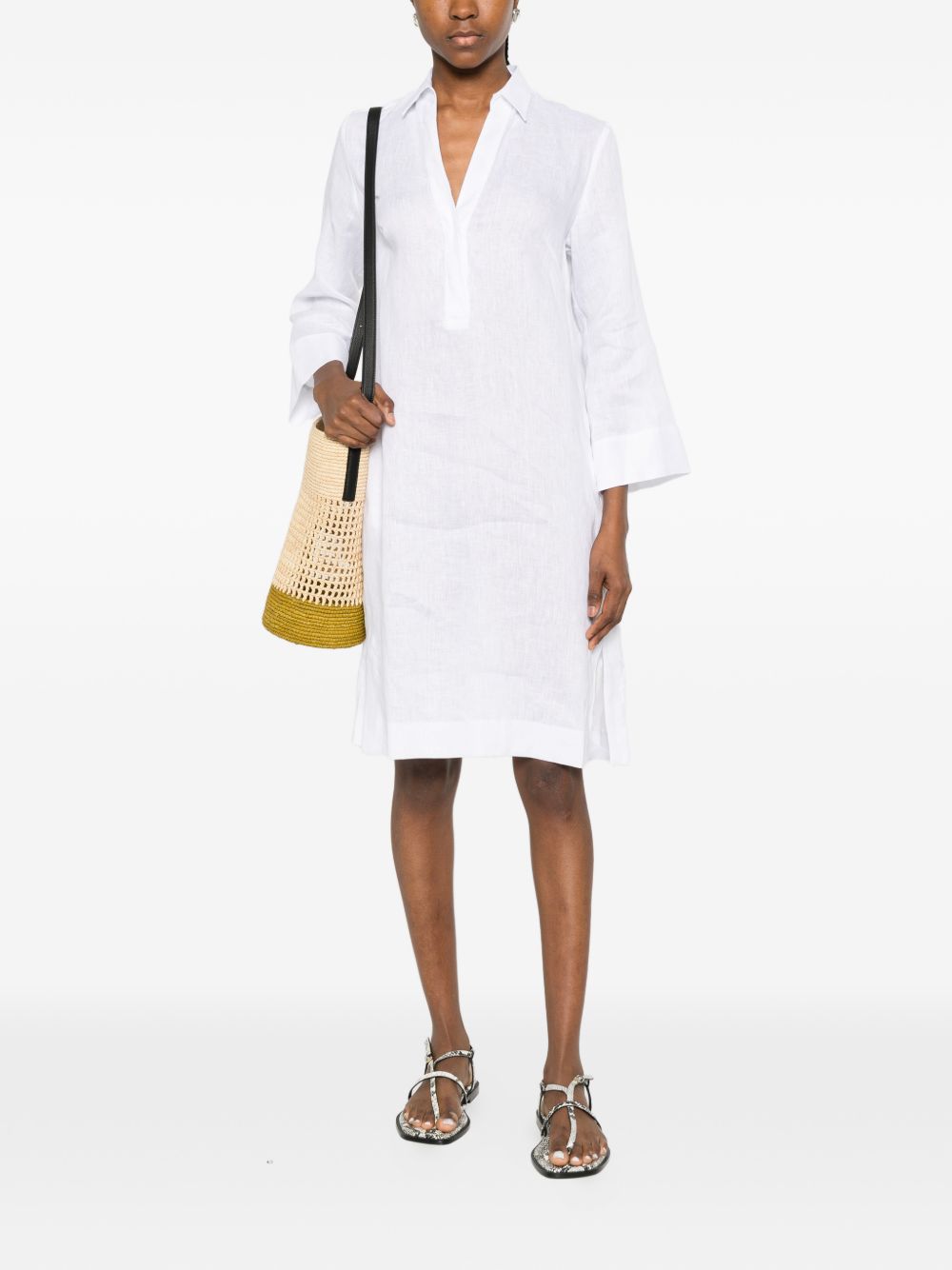 ARCHIVIO '67 Archivio '67 V-neck side slits Linen chemisier dress