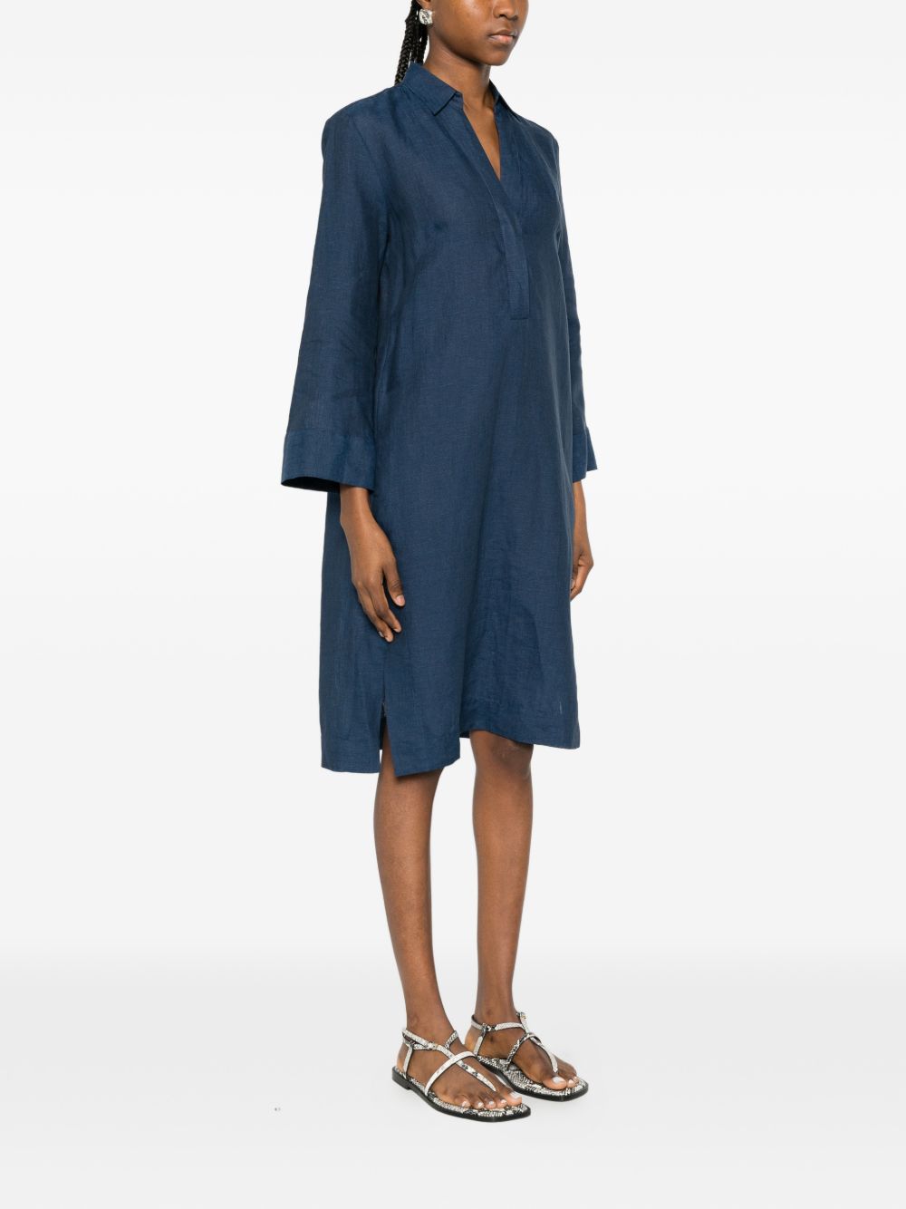 ARCHIVIO '67 Archivio '67 V-neck side slits Linen chemisier dress