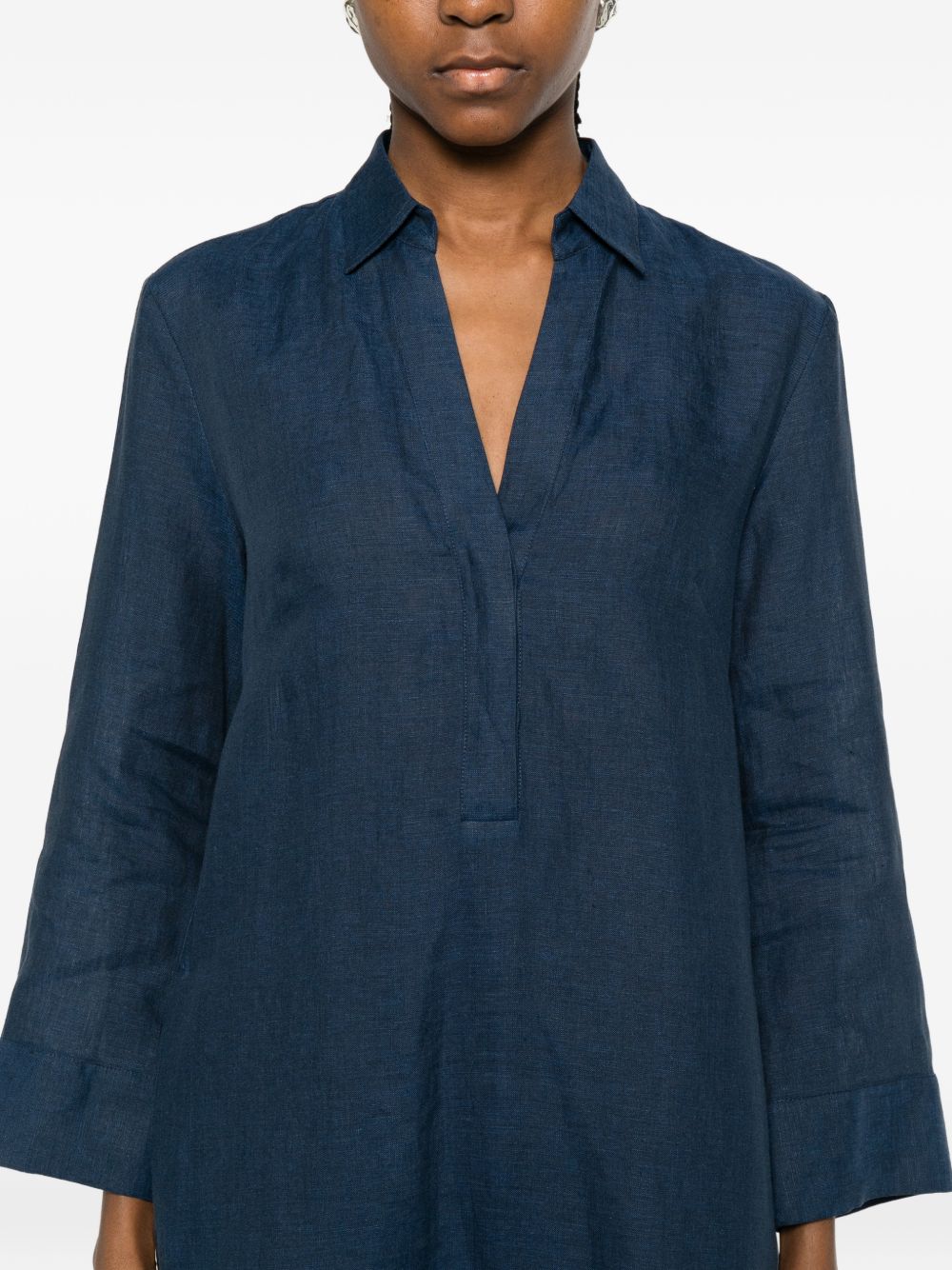 ARCHIVIO '67 Archivio '67 V-neck side slits Linen chemisier dress