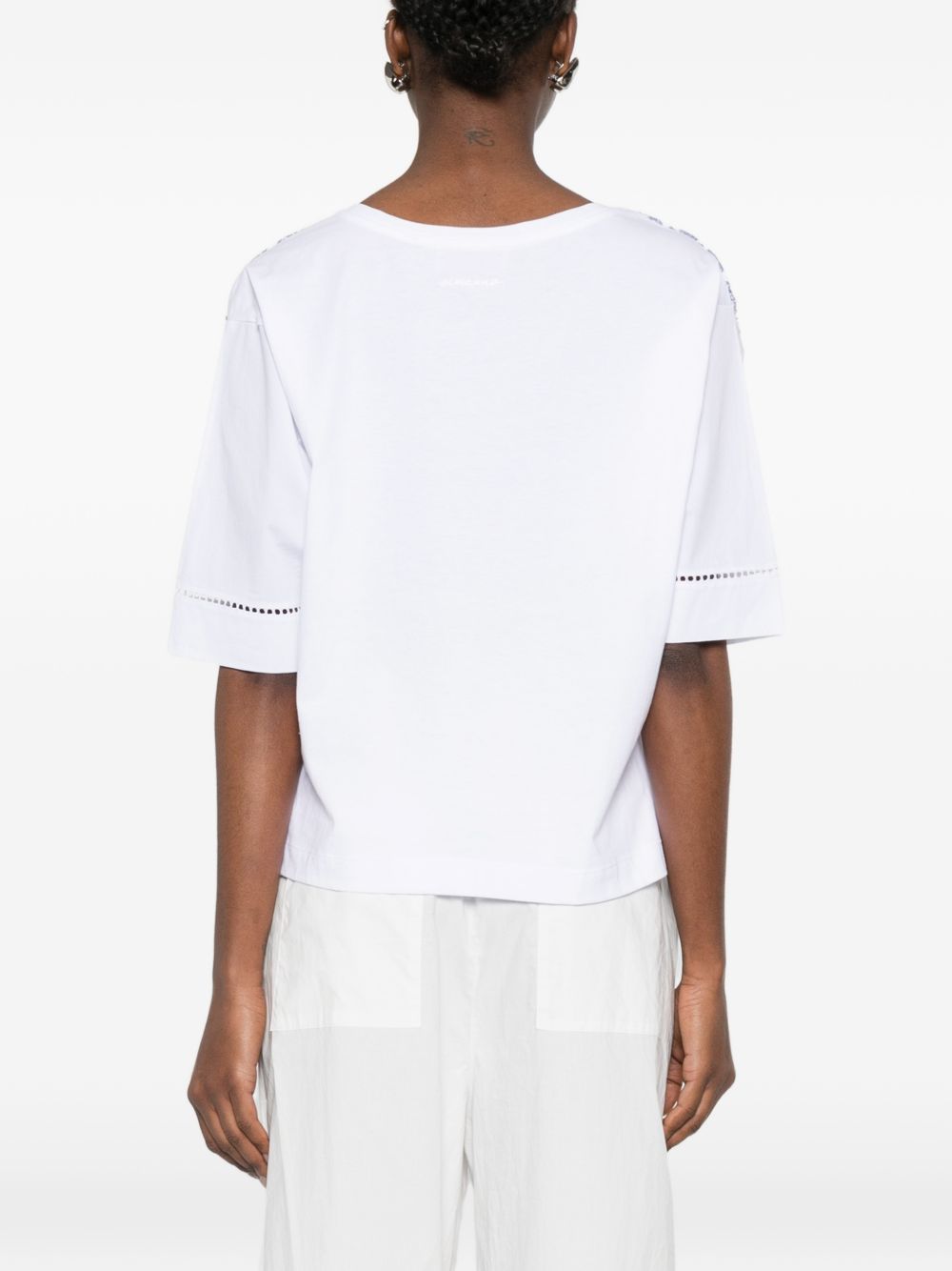 Ermanno Firenze Ermanno Firenze V-neck short sleeves pointelle detailing Embroidered cotton t-shirt