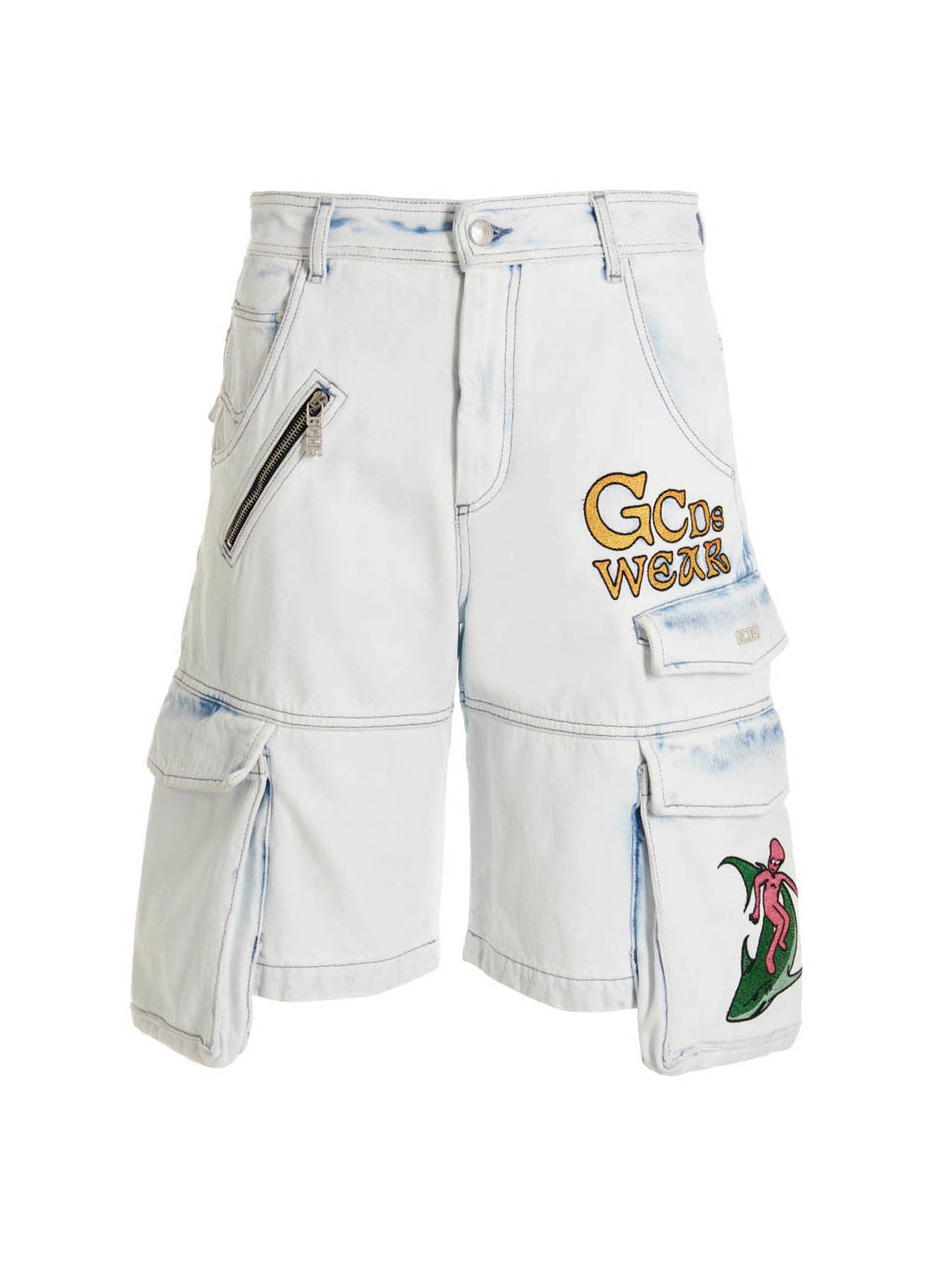 Gcds Gcds Bleached Embroidered Ultracargo Bermuda Shorts