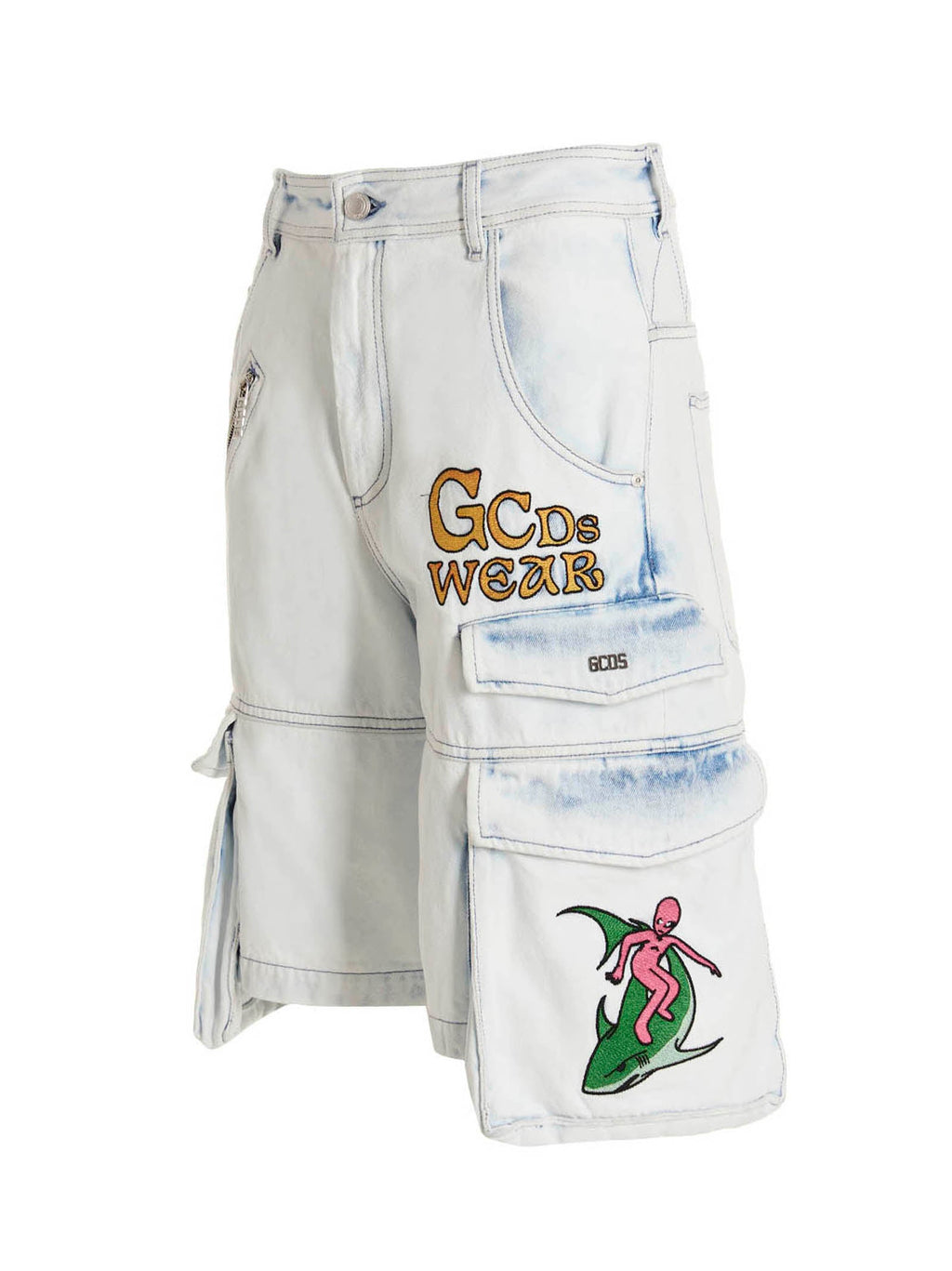 Gcds Gcds Bleached Embroidered Ultracargo Bermuda Shorts