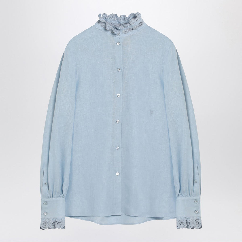 Valentino Valentino Light blue linen shirt with ruffles