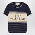 Valentino Blue ribbed top with Chez Valentino embroidery