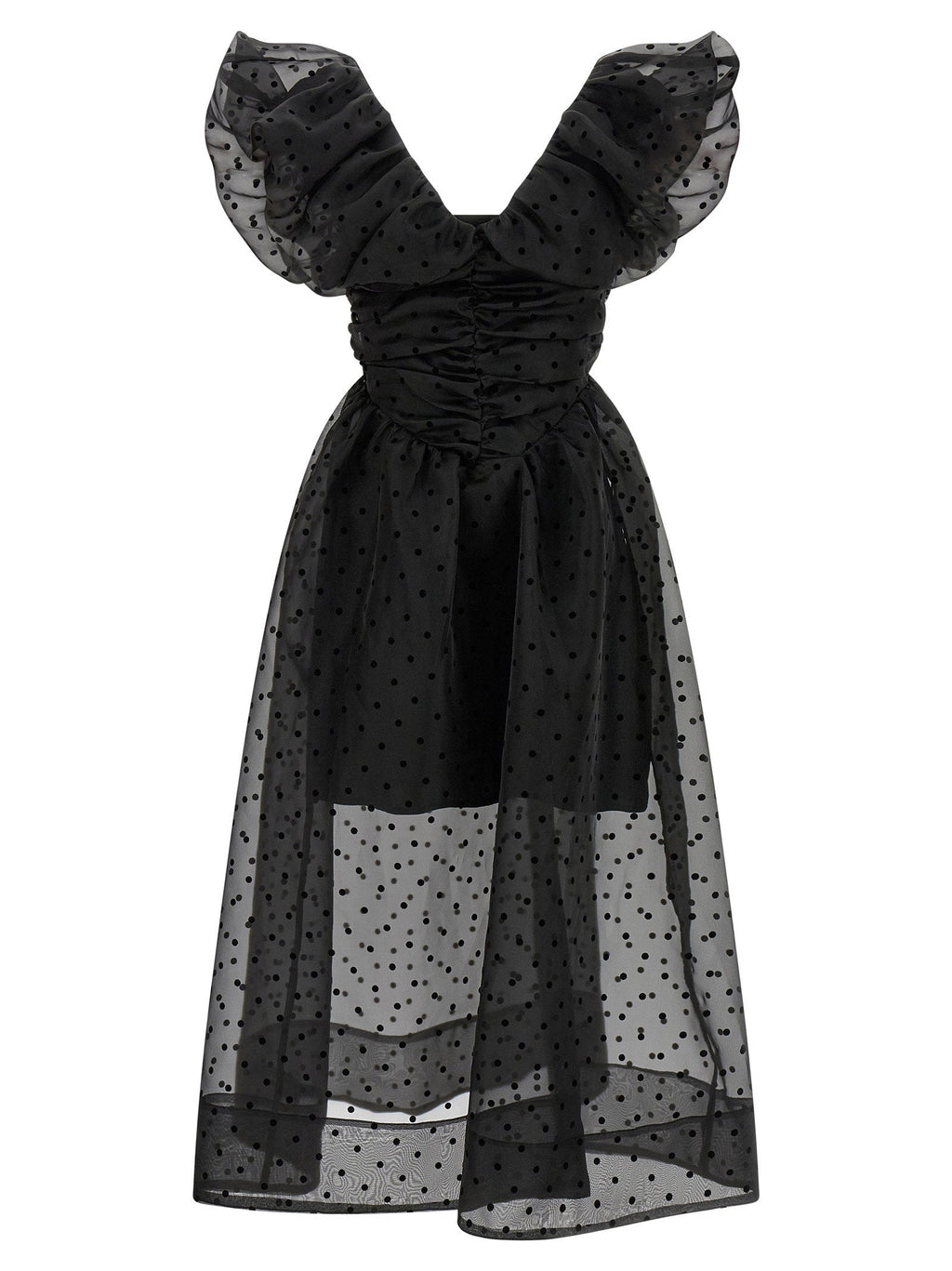 Ganni Ganni Black Organza Ruched Dress