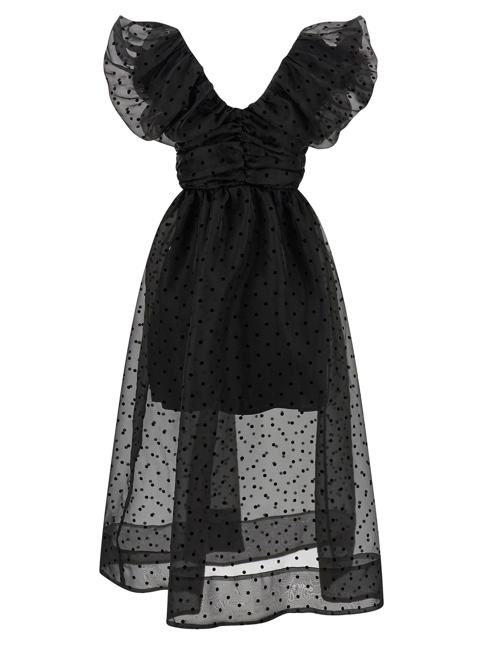 Ganni Ganni Black Organza Ruched Dress