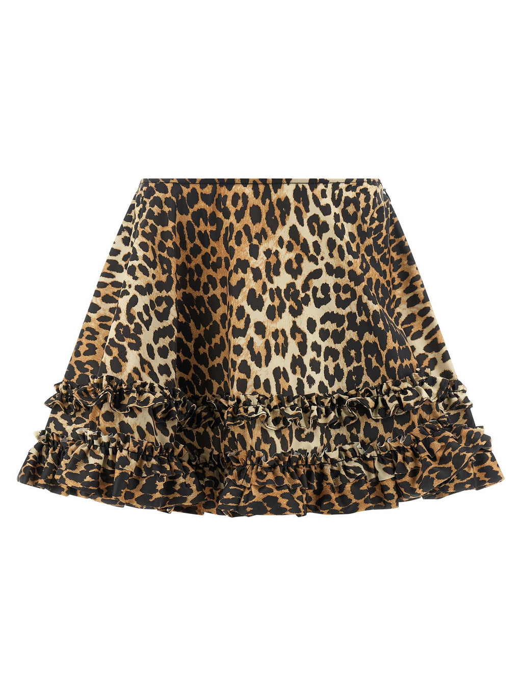 Ganni Ganni Leopard Duchesse Nylon Mini Frill Skirt