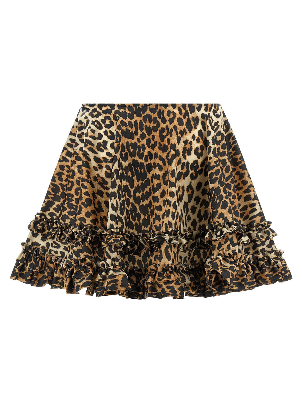Ganni Ganni Leopard Duchesse Nylon Mini Frill Skirt