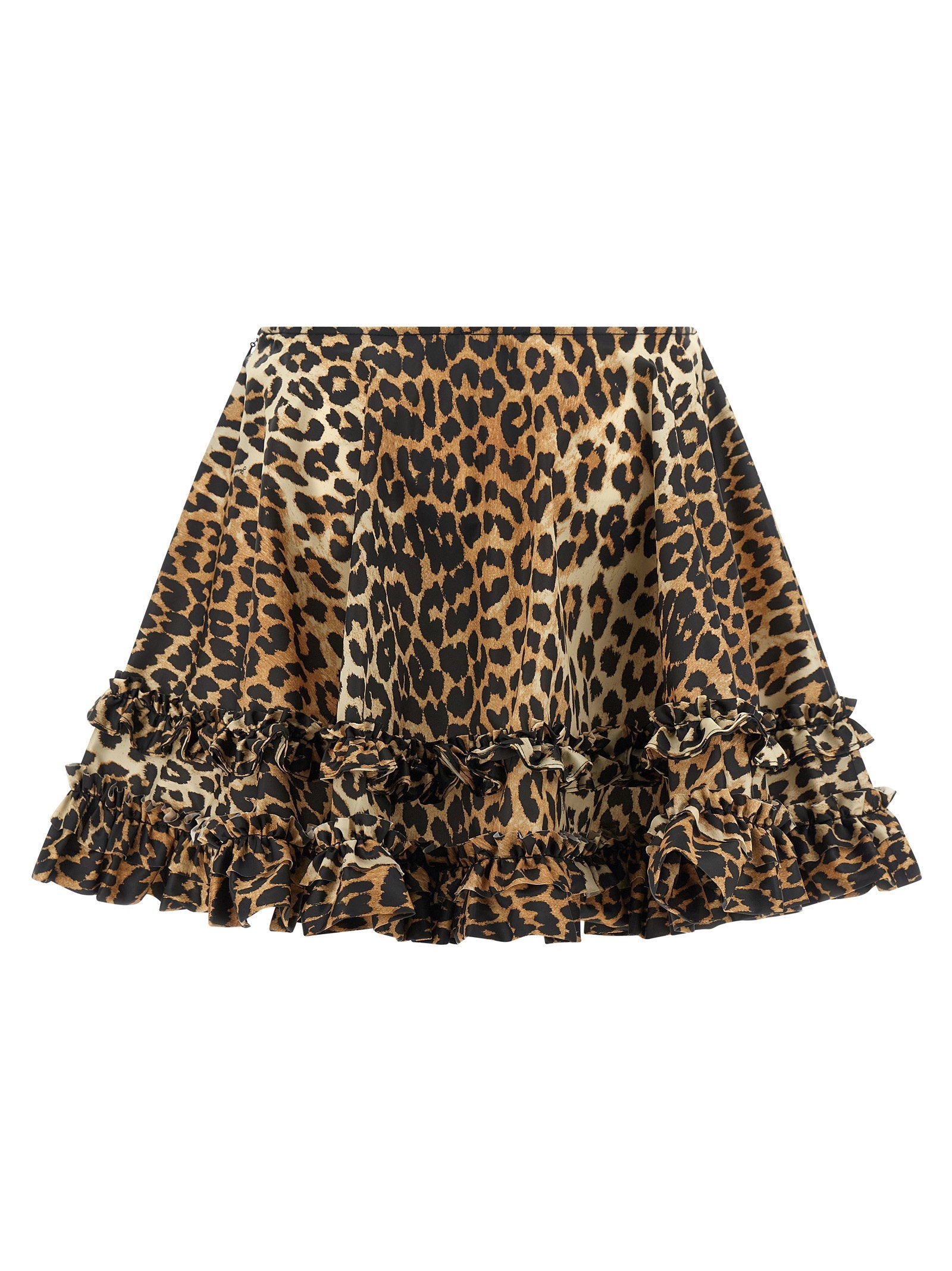 Ganni Ganni Leopard Duchesse Nylon Mini Frill Skirt