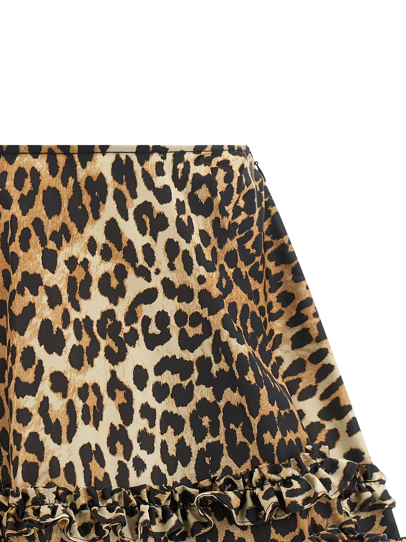 Ganni Ganni Leopard Duchesse Nylon Mini Frill Skirt