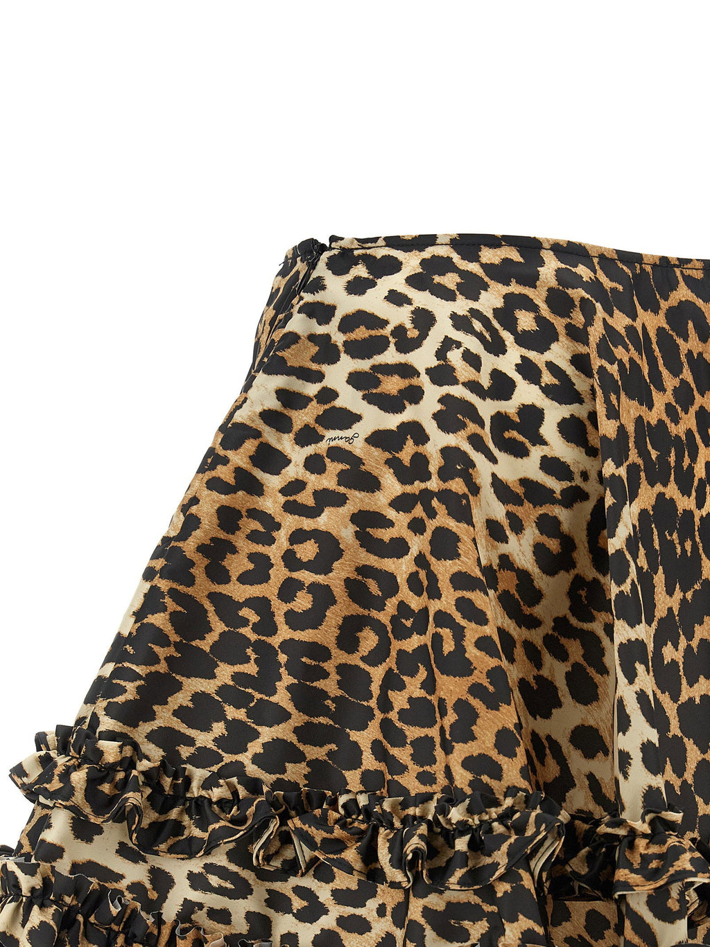 Ganni Ganni Leopard Duchesse Nylon Mini Frill Skirt
