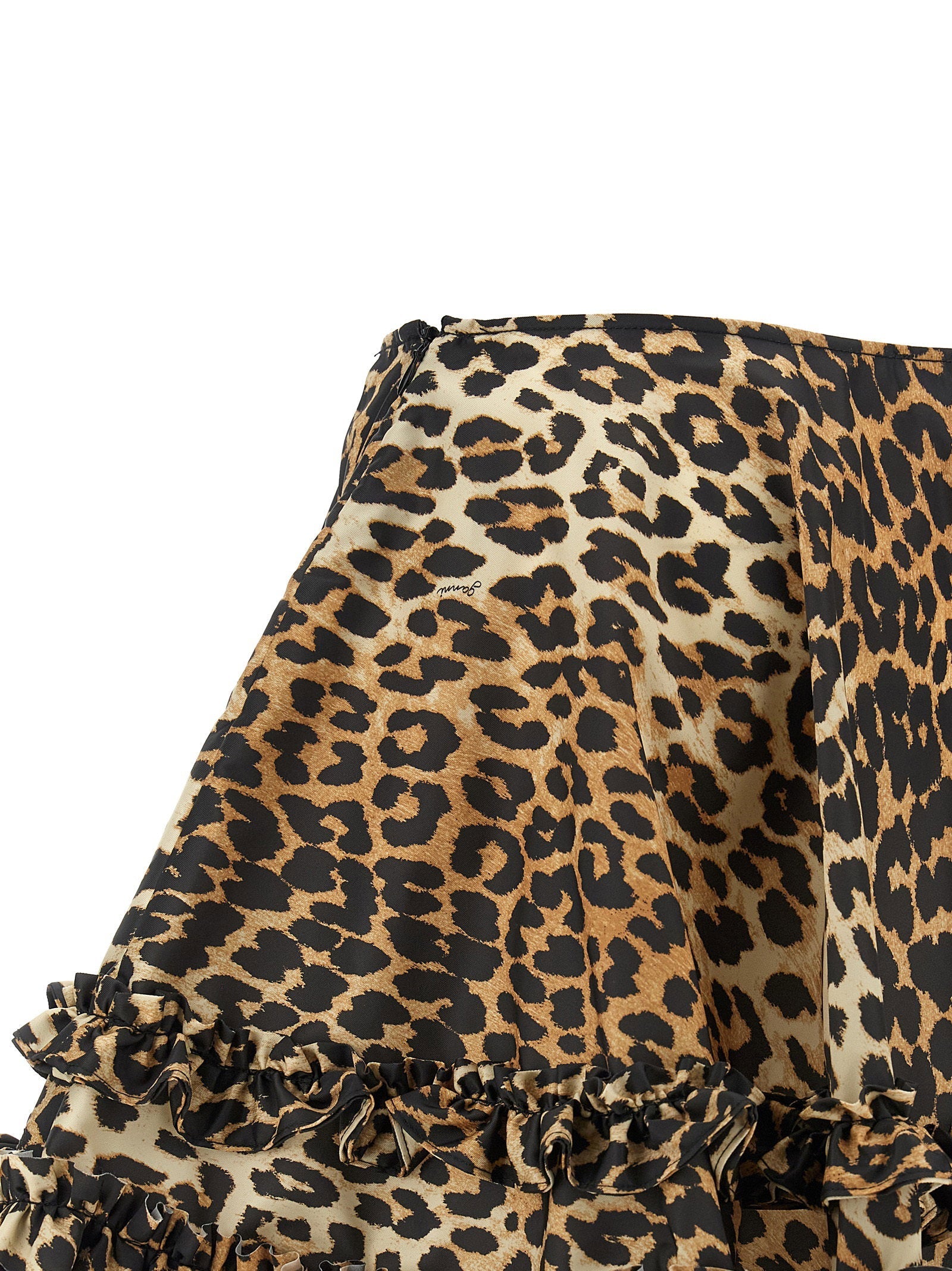 Ganni Ganni Leopard Duchesse Nylon Mini Frill Skirt