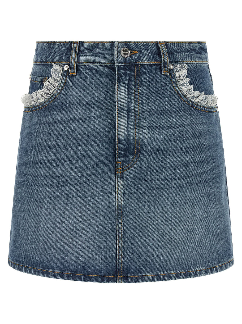 Ganni Ganni Denim And Lace Skirt