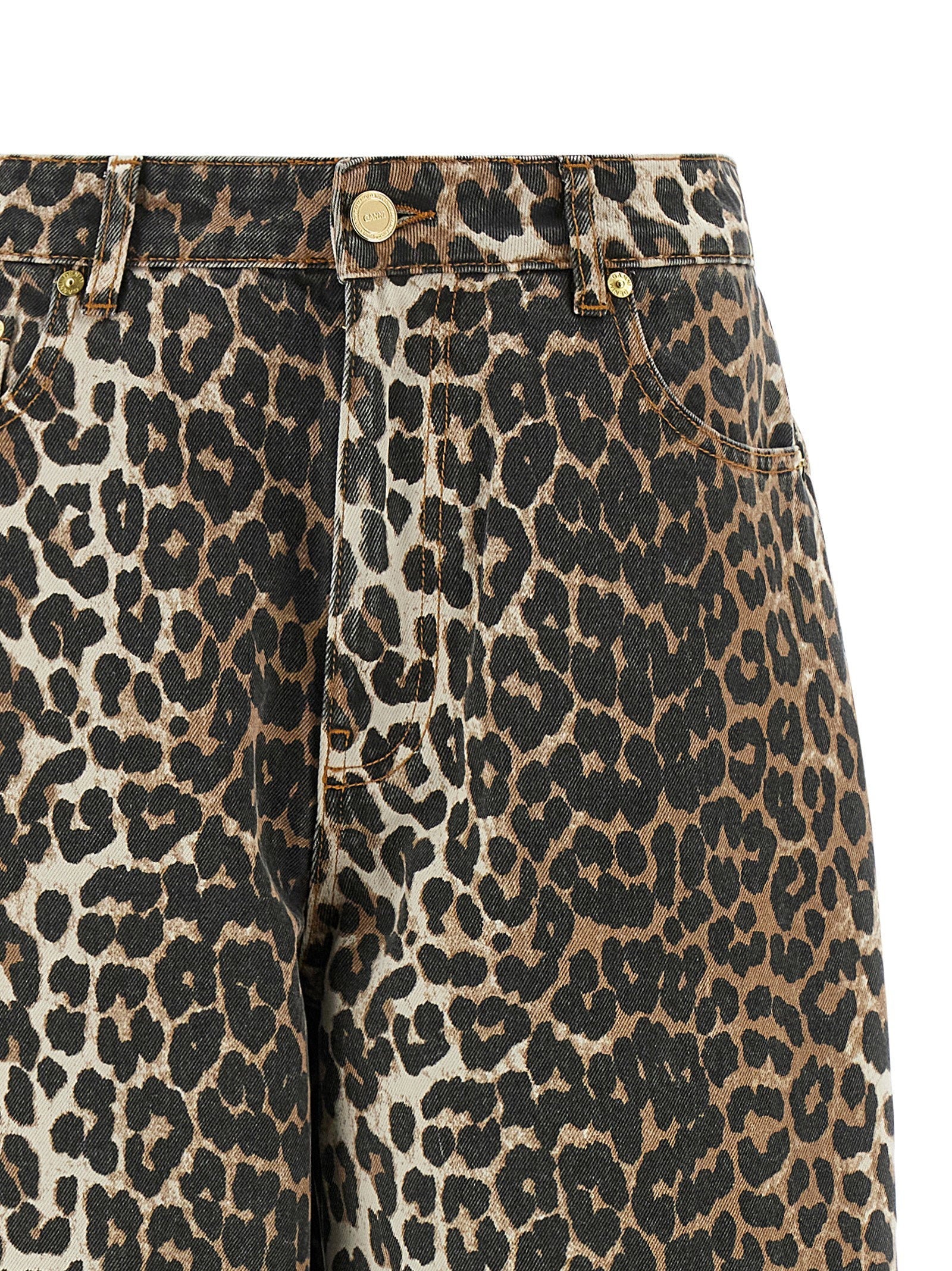 Ganni Ganni Leopard Printed Stary Jeans