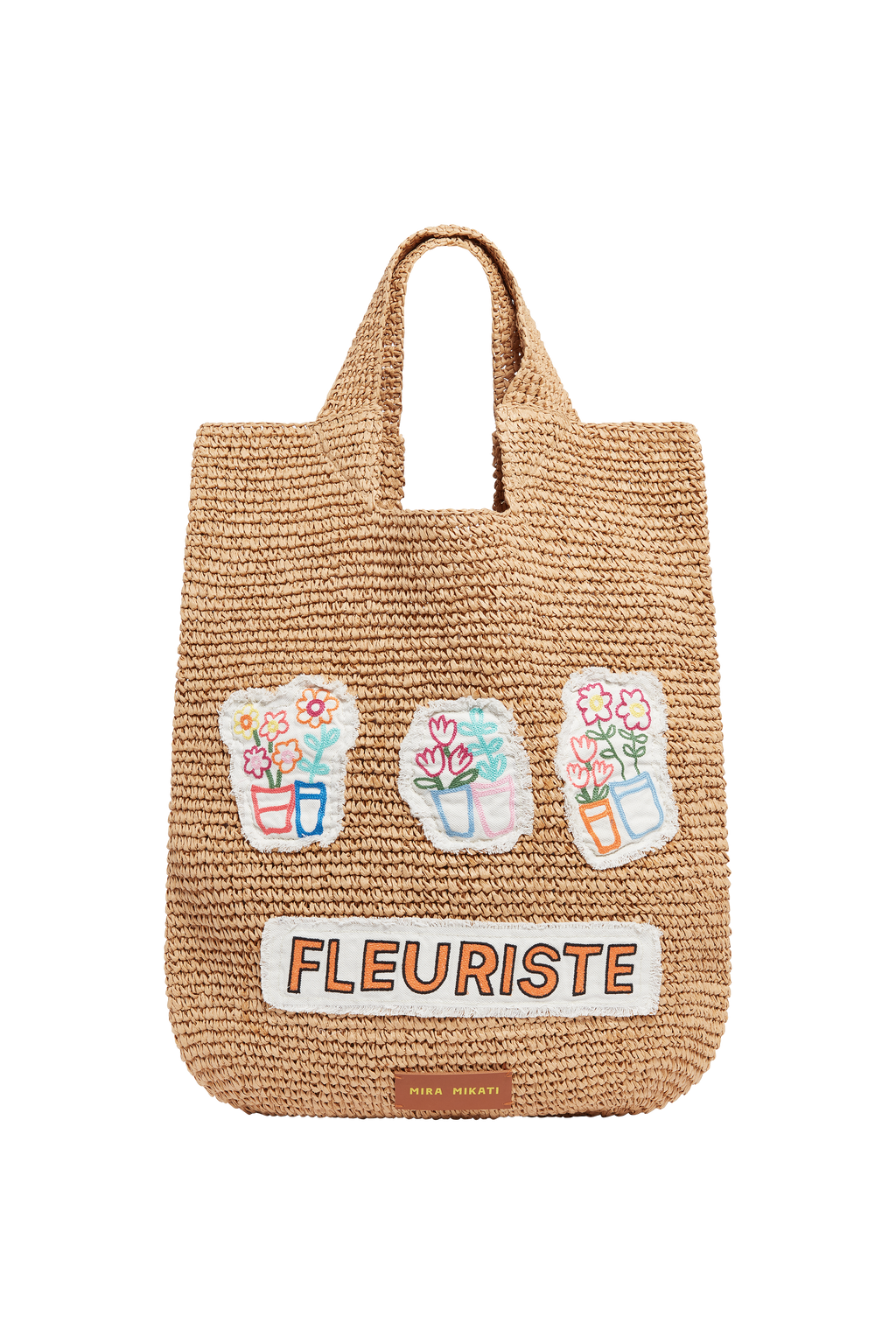 Raffia Bag With Flower Patches