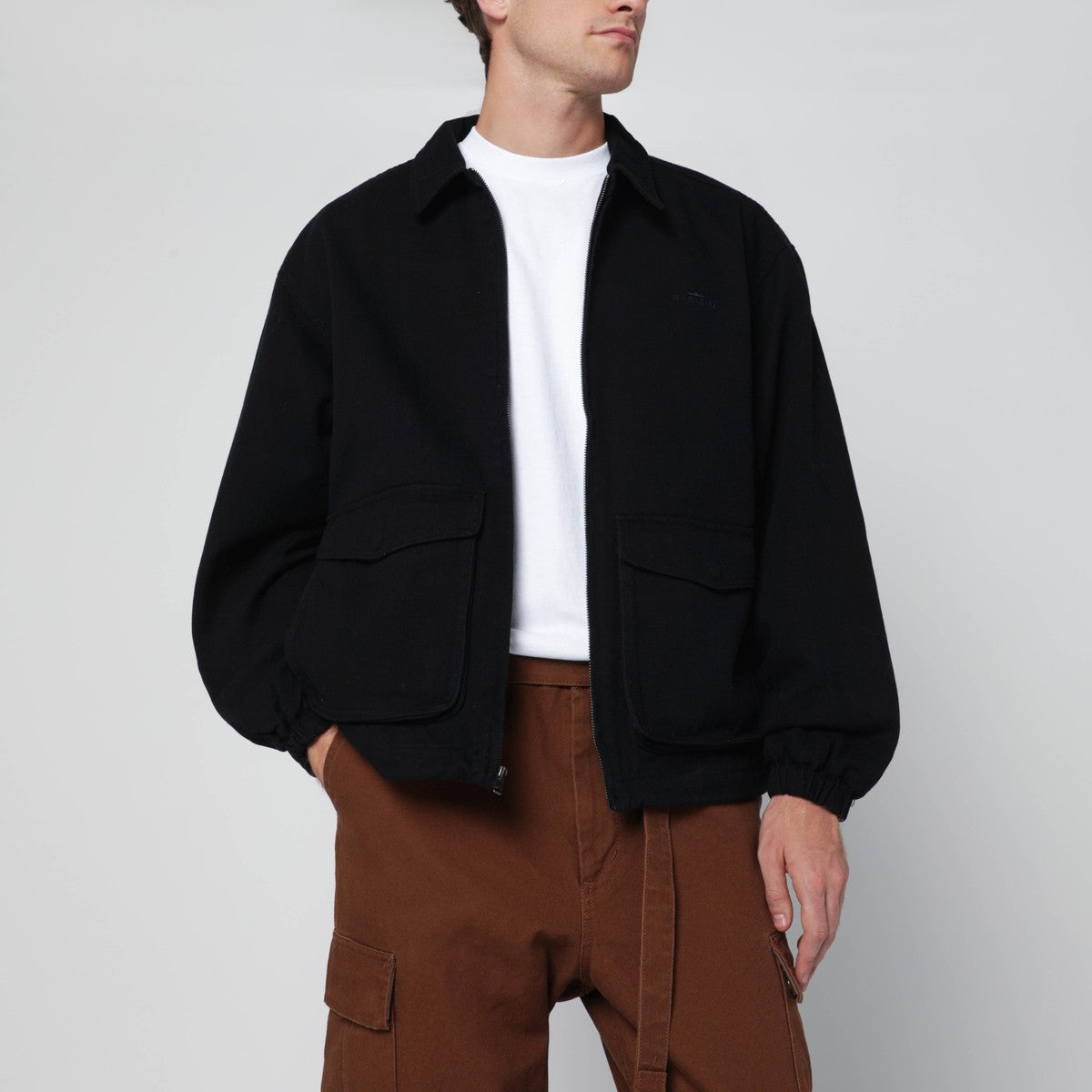Awake NY Black zip-up overshirt with logo