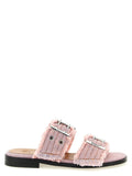Ganni Ganni Feminine Buckle Fringed Denim Sandals