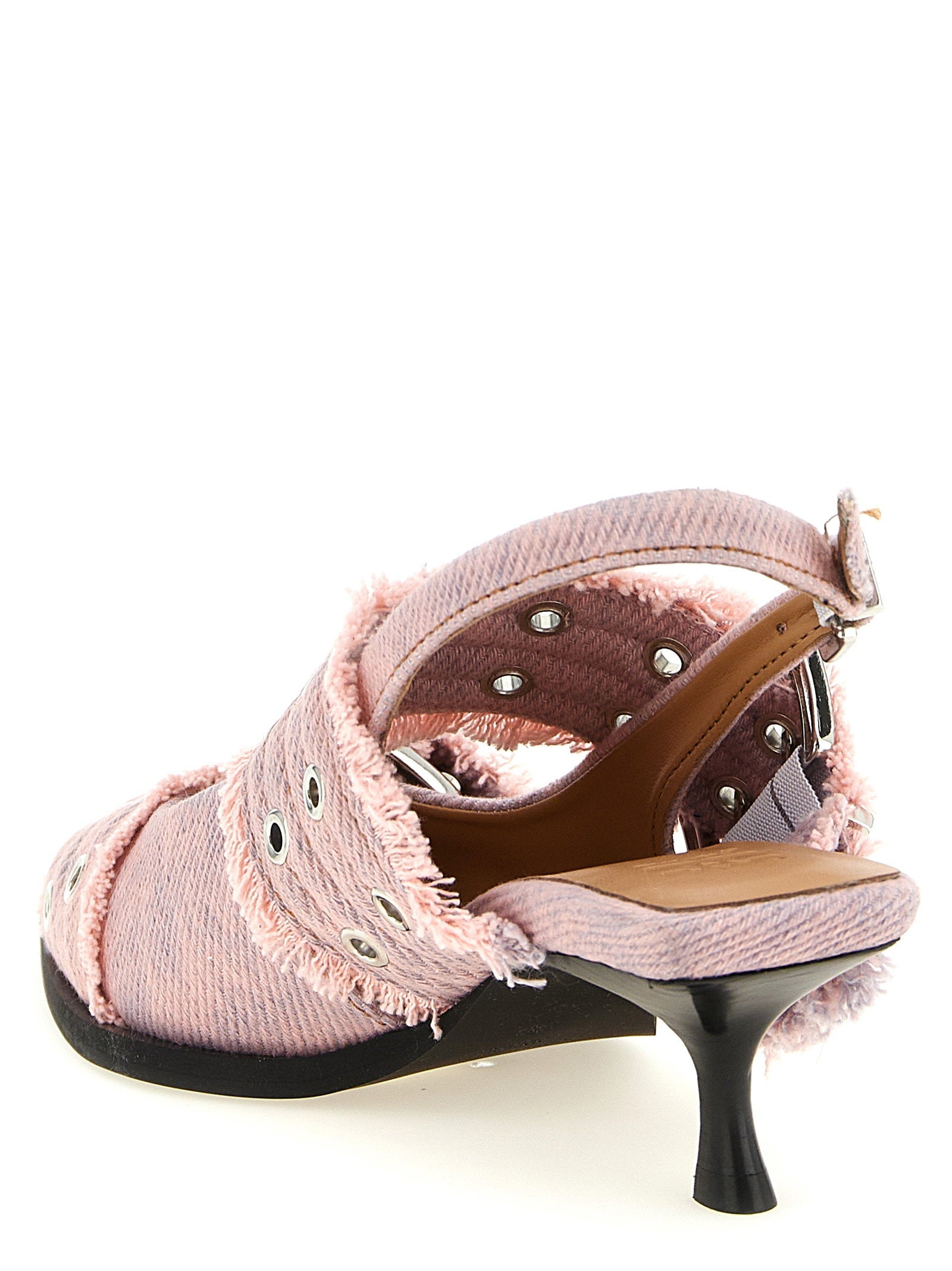 Ganni Ganni Feminine Buckle Fringed Denim Slingback