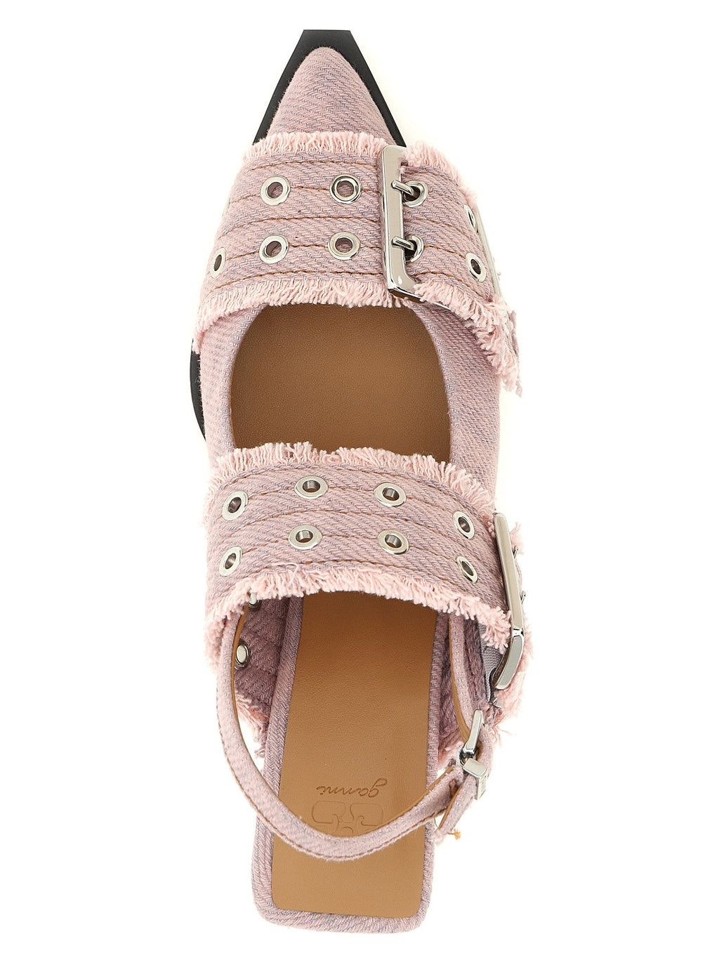 Ganni Ganni Feminine Buckle Fringed Denim Slingback