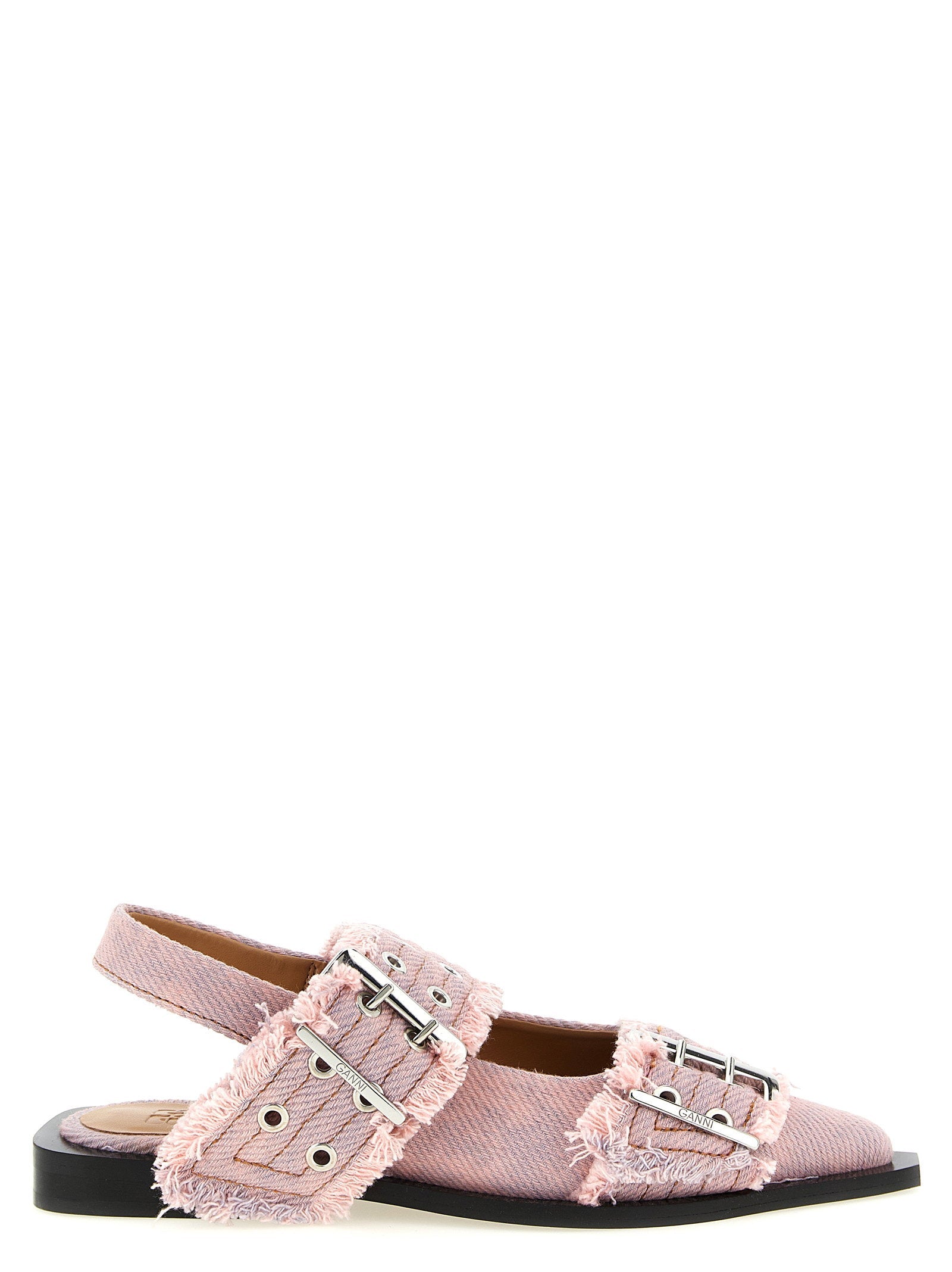 Ganni Ganni Feminine Buckle Fringed Denim Slingback