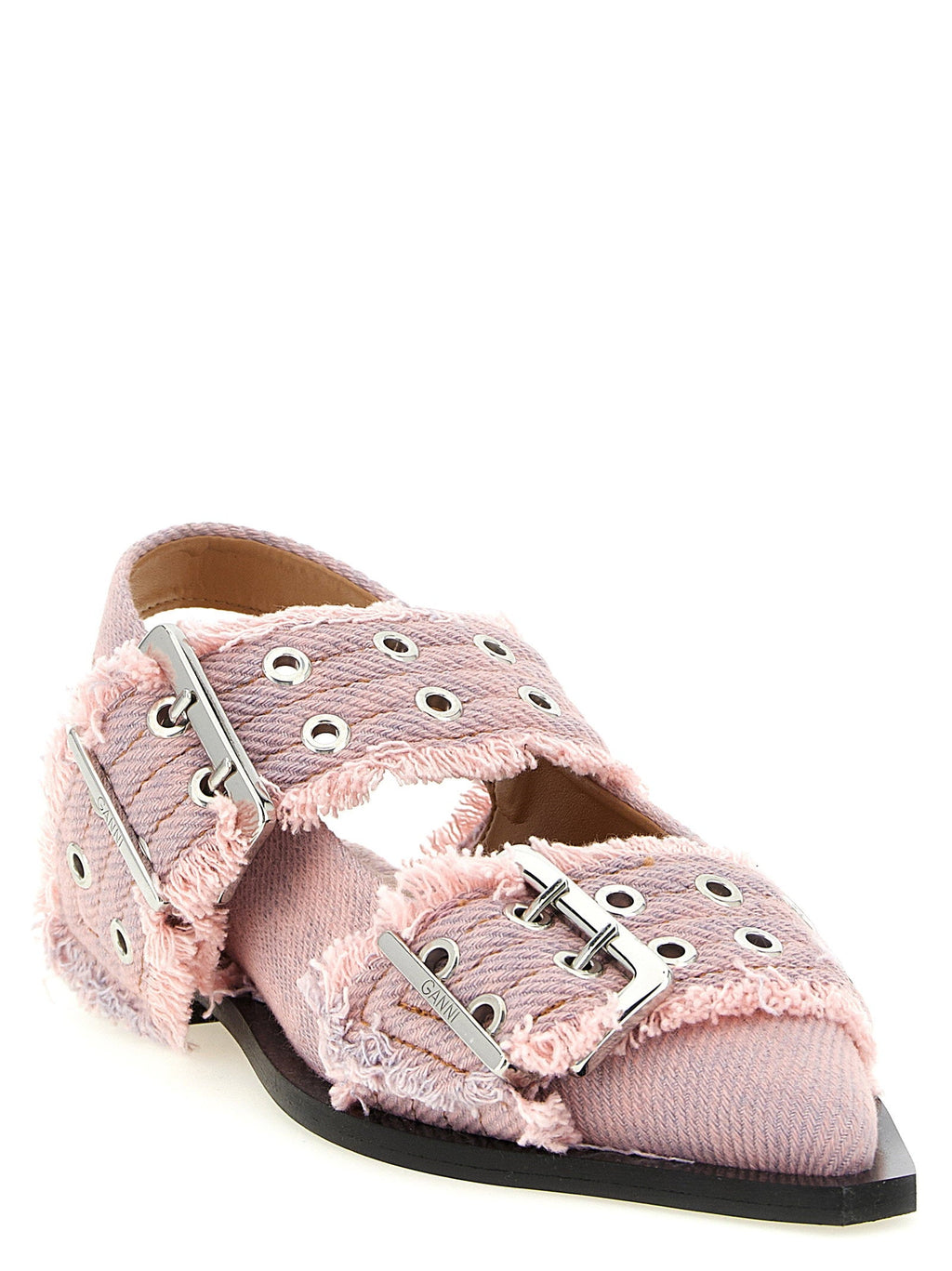 Ganni Ganni Feminine Buckle Fringed Denim Slingback