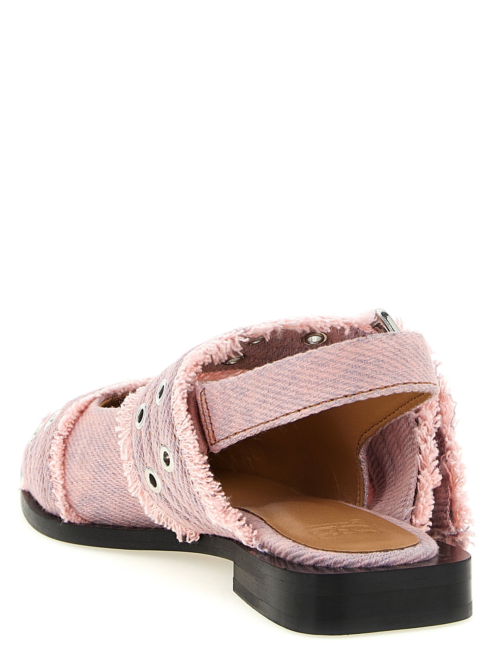 Ganni Ganni Feminine Buckle Fringed Denim Slingback