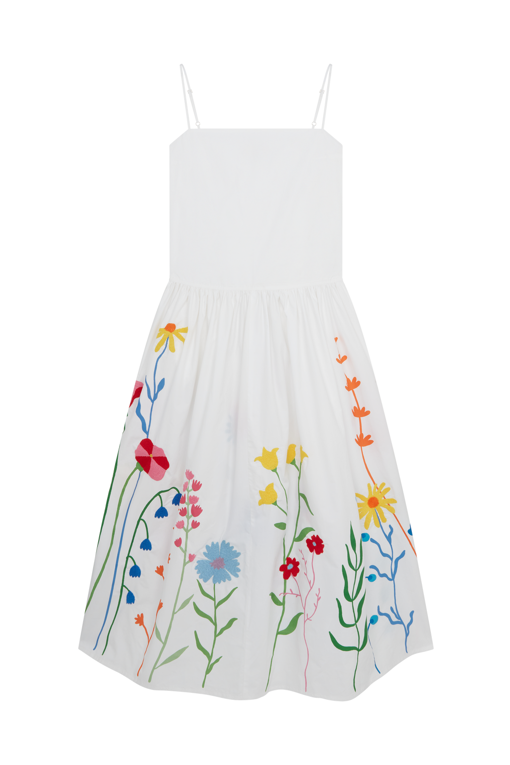 Meadow Print and Embroidered Low Waist Dress
