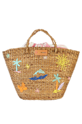 Embroidered Hyacinth Leaf Basket With Pink Stripe Bag