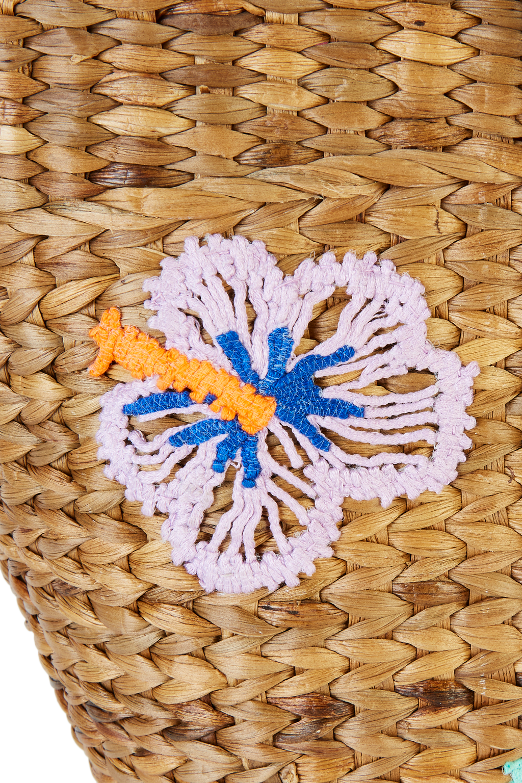 Embroidered Hyacinth Leaf Basket With Pink Stripe Bag