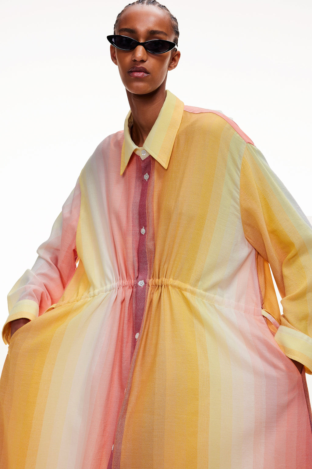 The Drawstring Shirt Dress - Stripe 74
