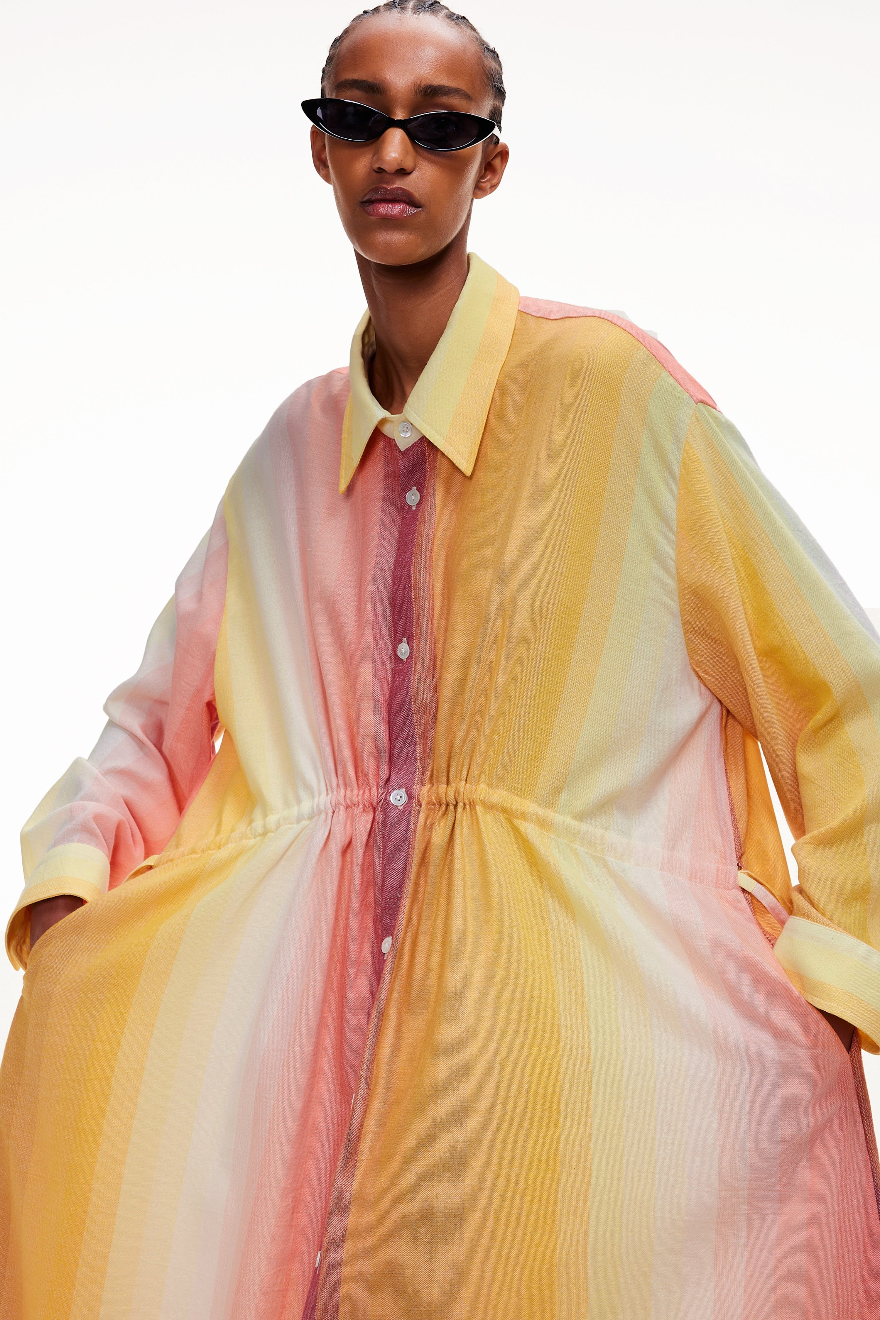 The Drawstring Shirt Dress - Stripe 74