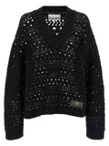 Ganni Ganni Black Crochet V-neck Sweater