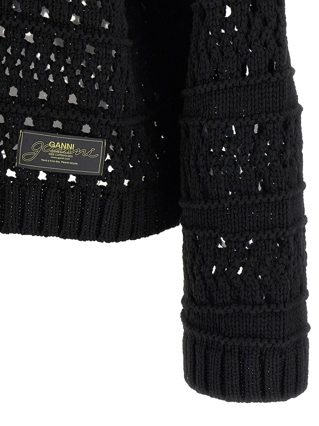 Ganni Ganni Black Crochet V-neck Sweater