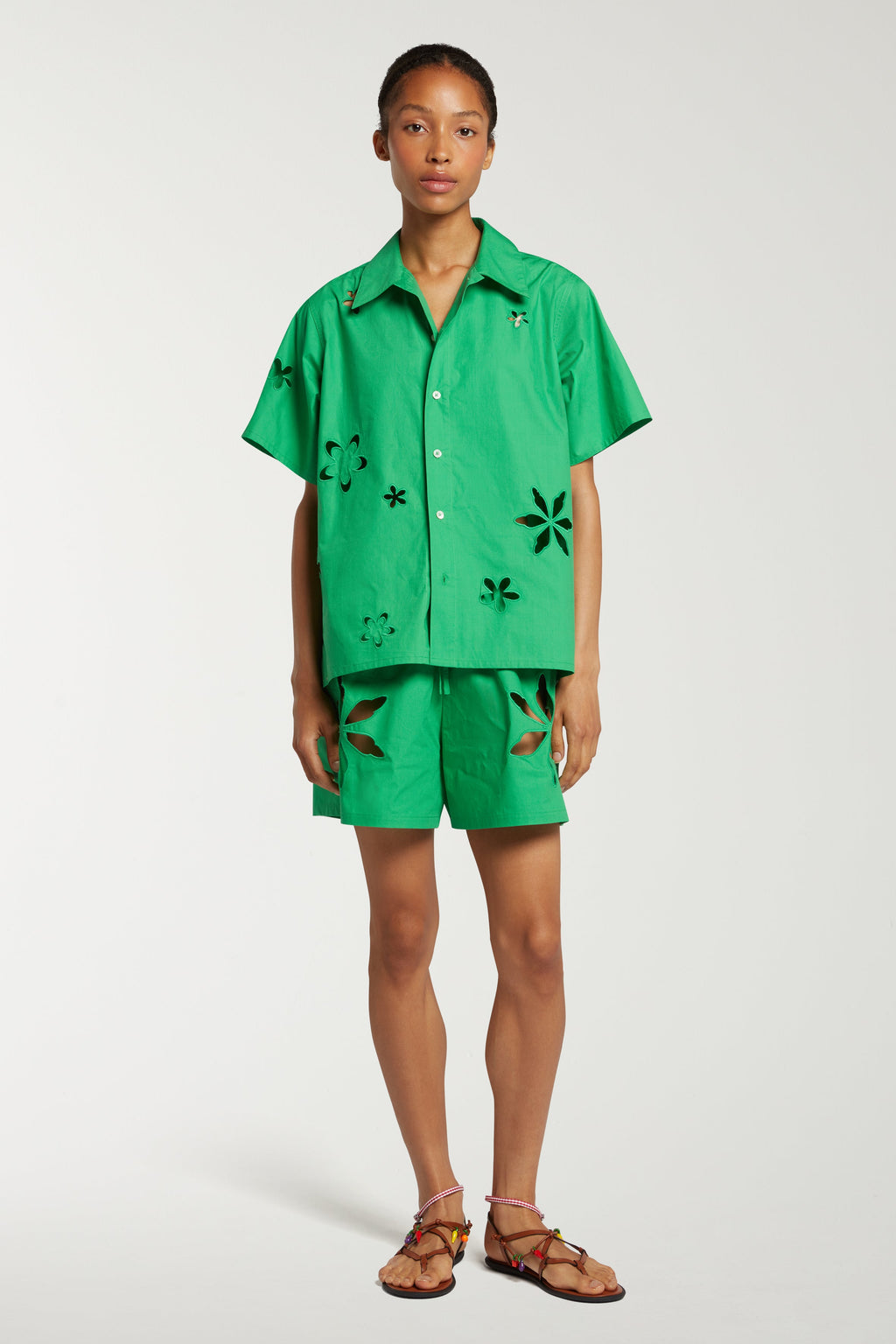 Cut Out Flowers Short Shirt