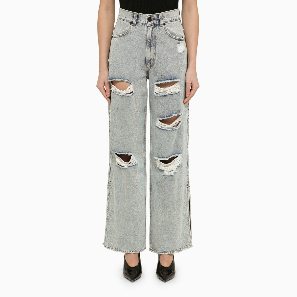 The Mannei THE MANNEI Lathi blue wide denim jeans with wear
