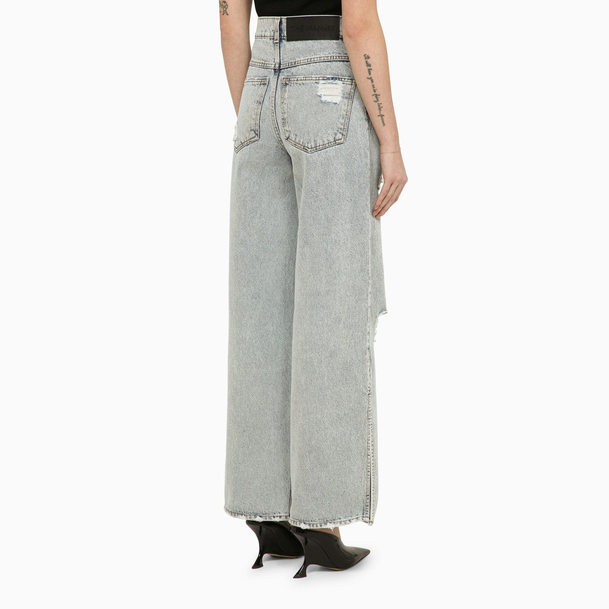 The Mannei THE MANNEI Lathi blue wide denim jeans with wear