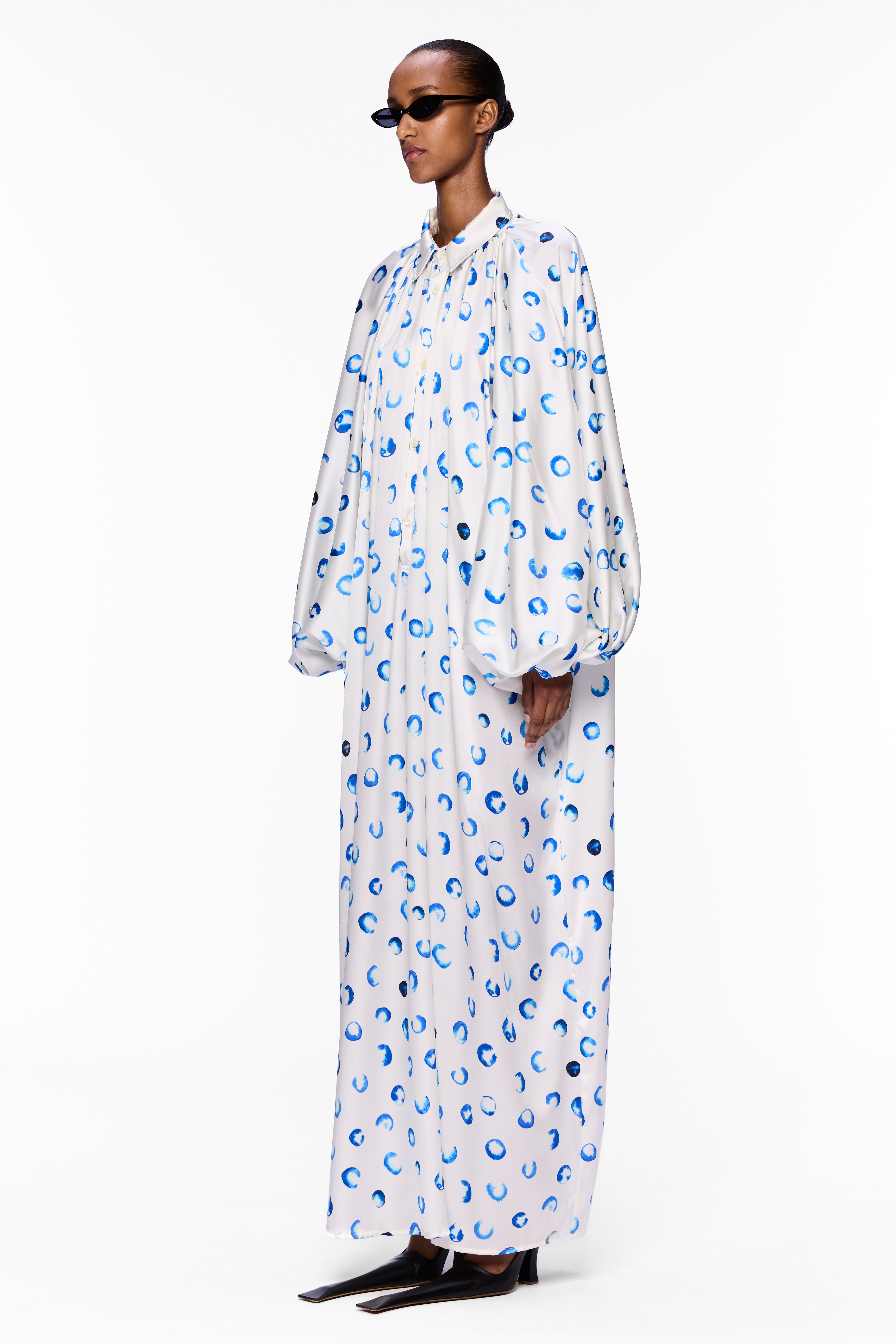 The Touareg Dress with Balloon Sleeve : Blue Silk
