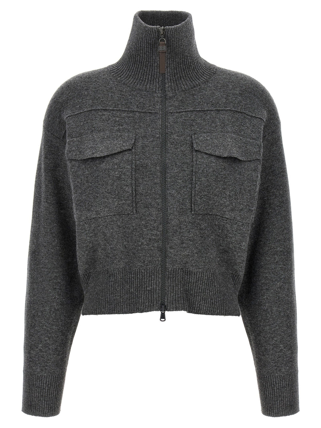 Brunello Cucinelli Brunello Cucinelli Shiny Zipper Pull Wool Cardigan