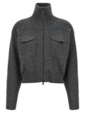 Brunello Cucinelli Brunello Cucinelli Shiny Zipper Pull Wool Cardigan