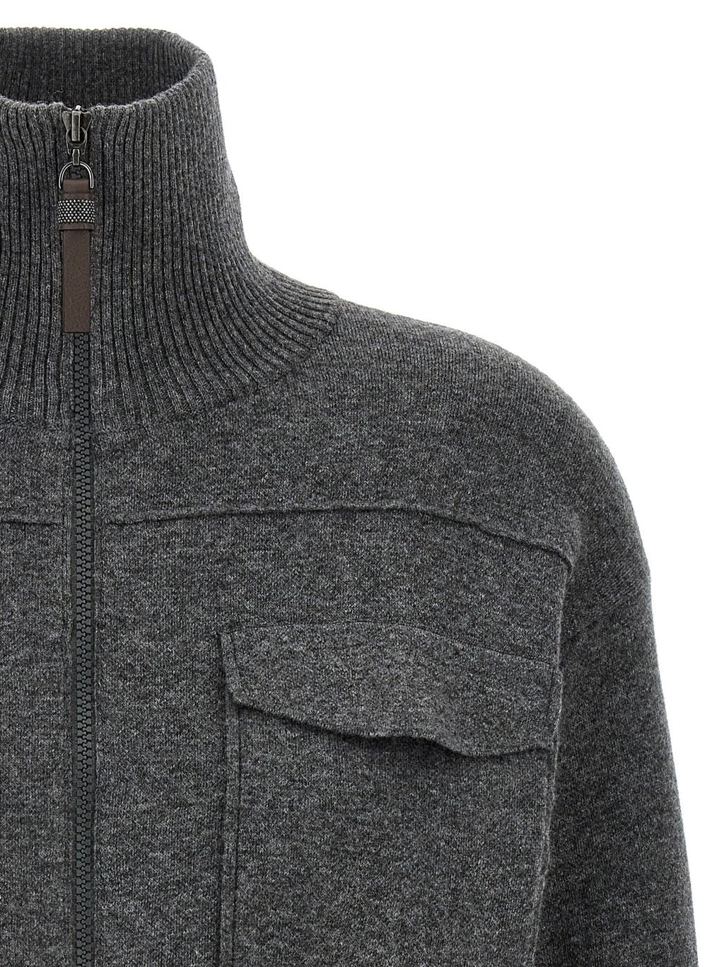 Brunello Cucinelli Brunello Cucinelli Shiny Zipper Pull Wool Cardigan